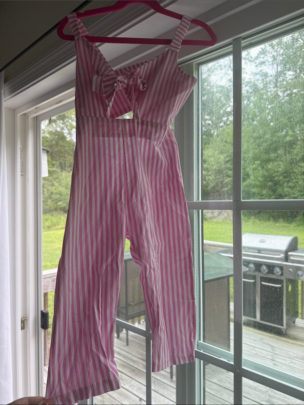Pink & White Striped Tie-Front Jumpsuit